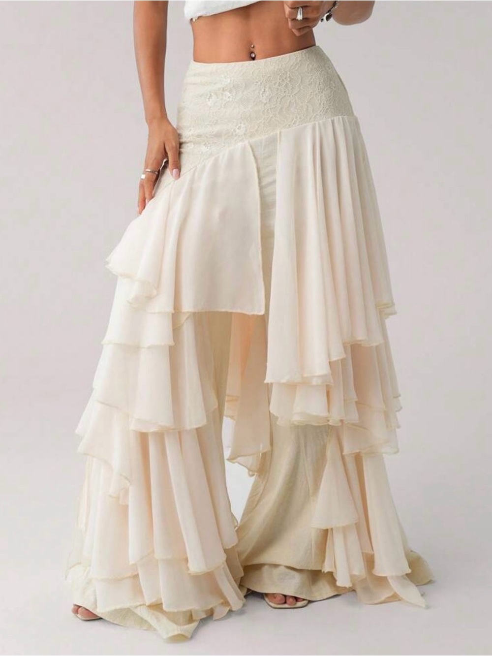 Boho Tiered Ruffle Pants - Cream